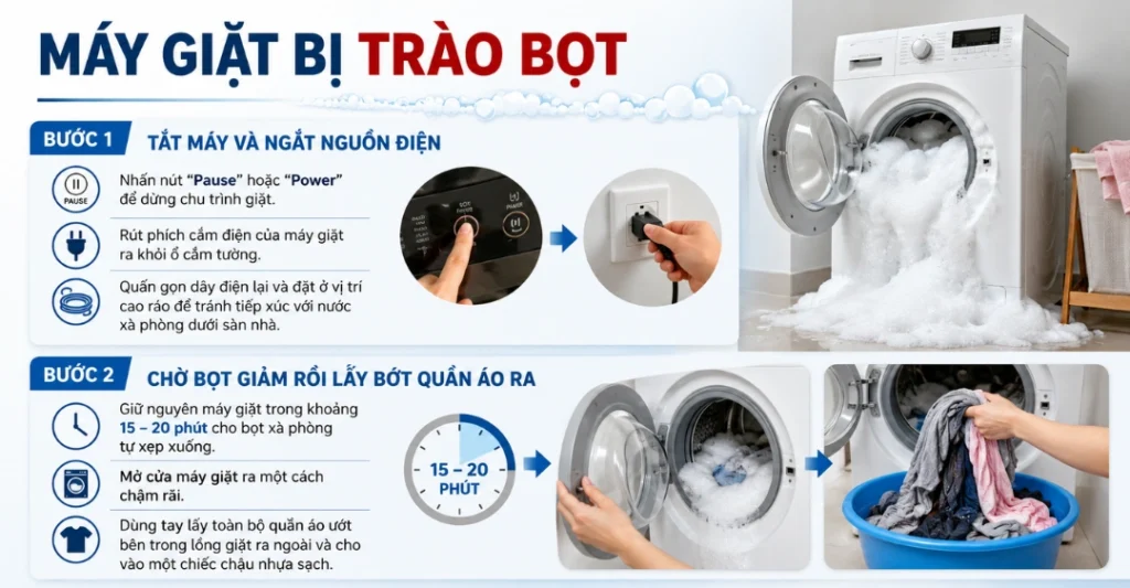 Cách khắc phục máy giặt bị trào bọt