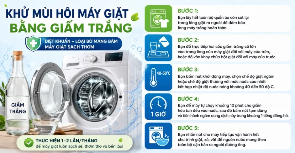 Dùng giấm trắng để làm sạch lồng máy