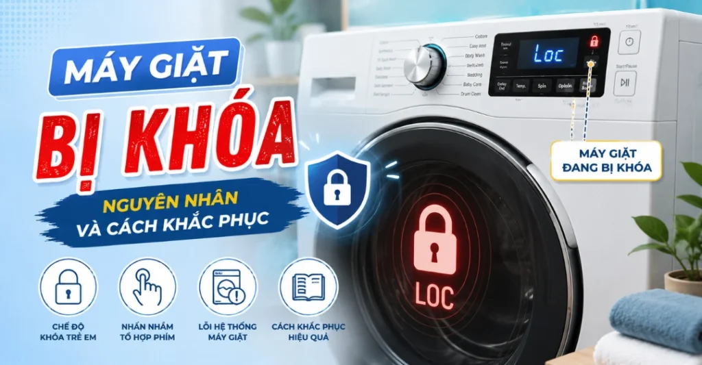 máy giặt bị khoá cửa nguyên nhân và cách khắc phục