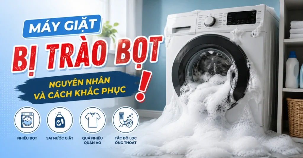 Nguyên nhân và cách khắc phục máy giặt bị trào bọt