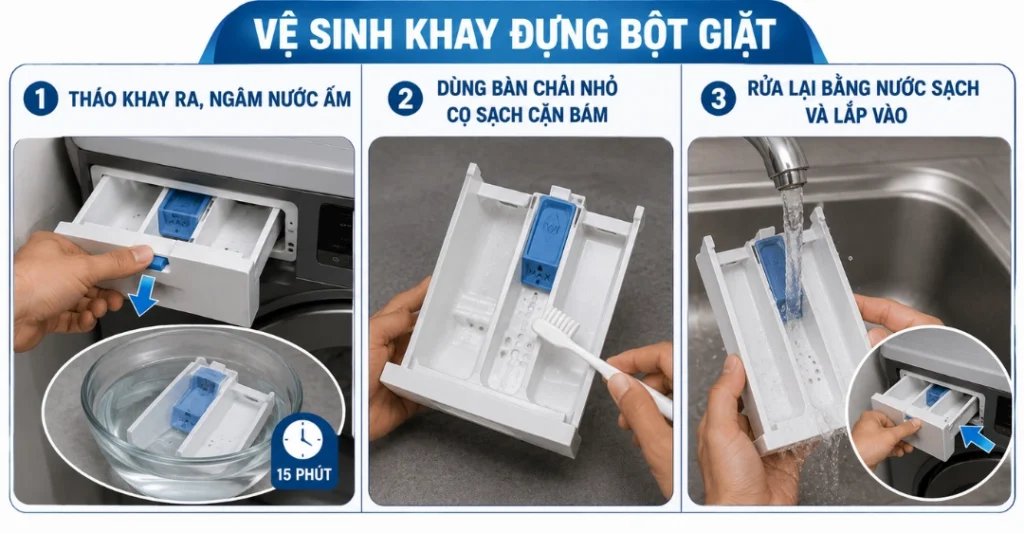 Vệ sinh khay đựng bột giặt