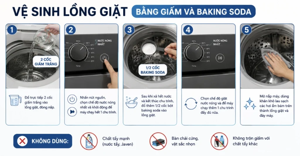 Vệ sinh lồng giặt bằng giấm và baking soda