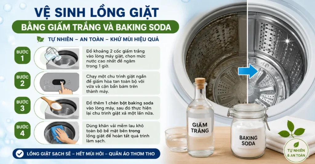 Vệ sinh lồng giặt bằng giấm trắng và baking soda