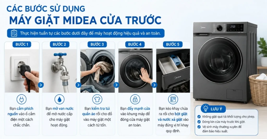 Hướng dẫn sử dụng máy giặt Midea cửa trước