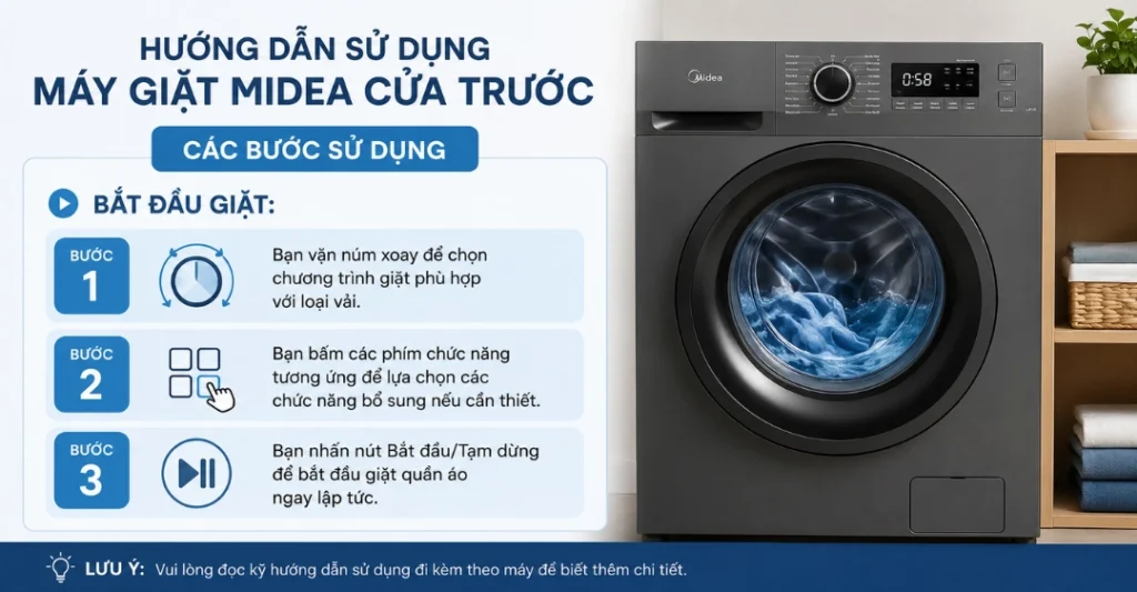 Hướng dẫn sử dụng máy giặt Midea cửa trước