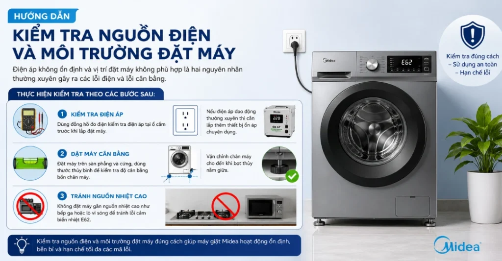 Kiểm tra nguồn điện và môi trường đặt máy