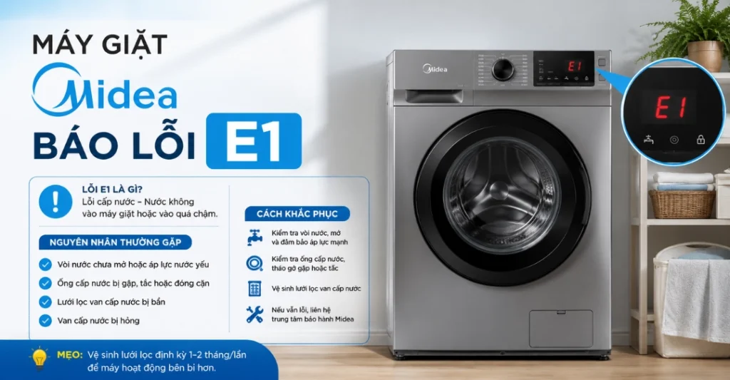 Tìm hiểu về tình trạng máy giặt Midea báo lỗi E1