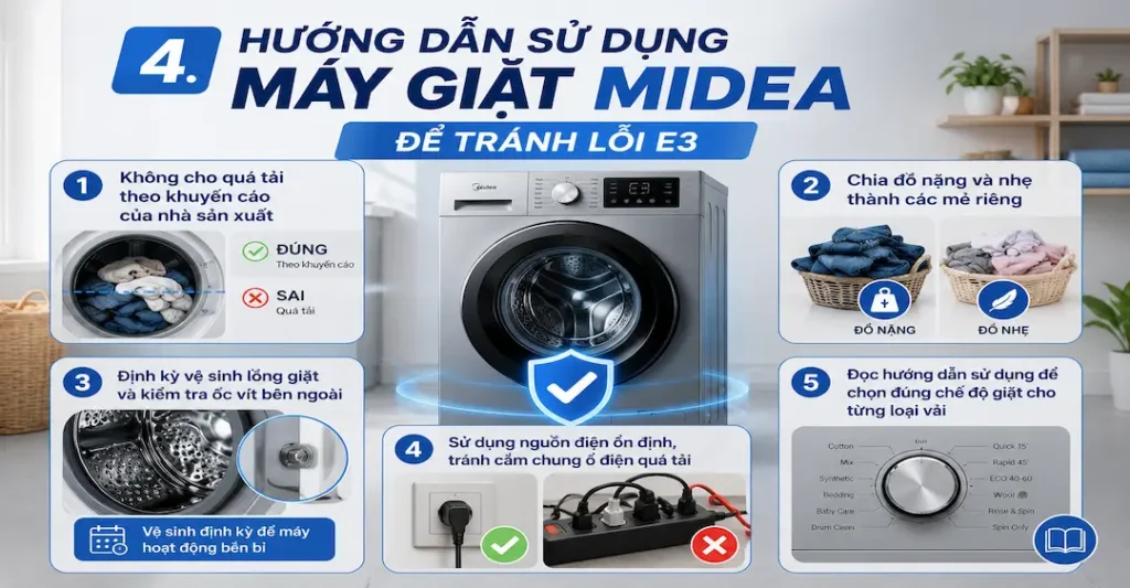 Hướng dẫn sử dụng máy giặt Midea để tránh lỗi E3
