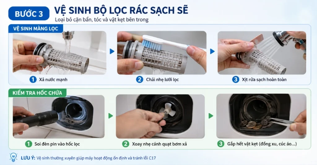 cách sửa lỗi C17 máy giặt Hitachi