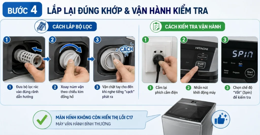 hướng dẫn sửa lỗi C17 máy giặt Hitachi