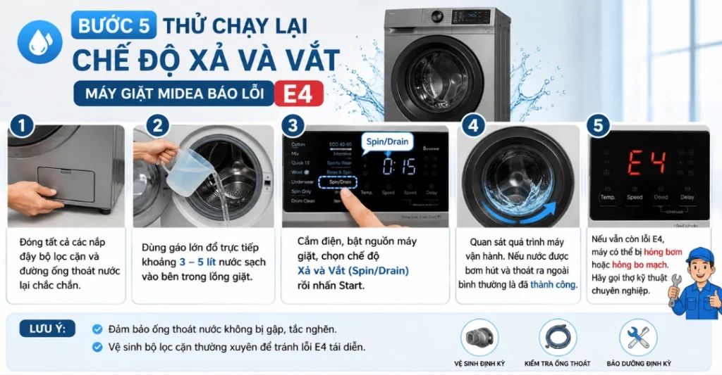 hướng dẫn sửa máy giặt Midea báo lỗi E4