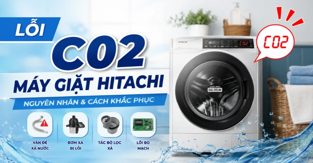 lỗi C02 máy giặt Hitachi