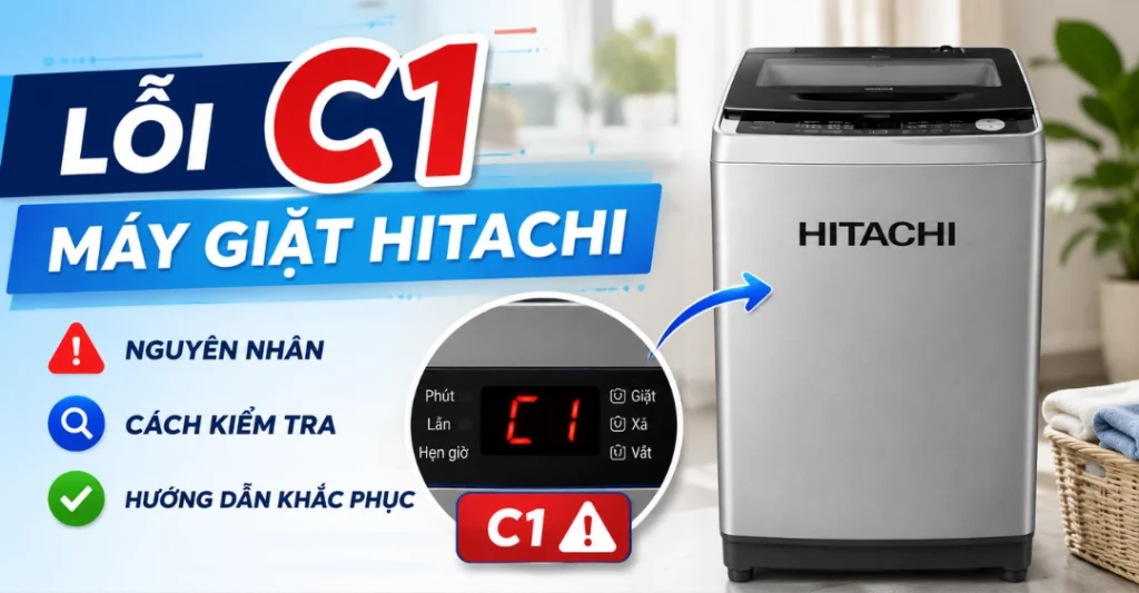 lỗi C1 máy giặt Hitachi