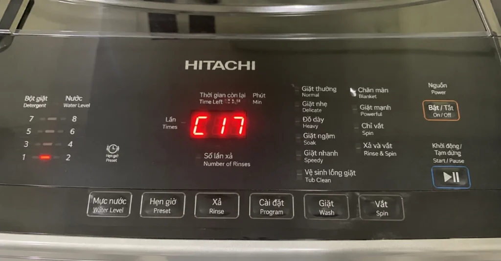 lỗi C17 trên máy giặt Hitachi