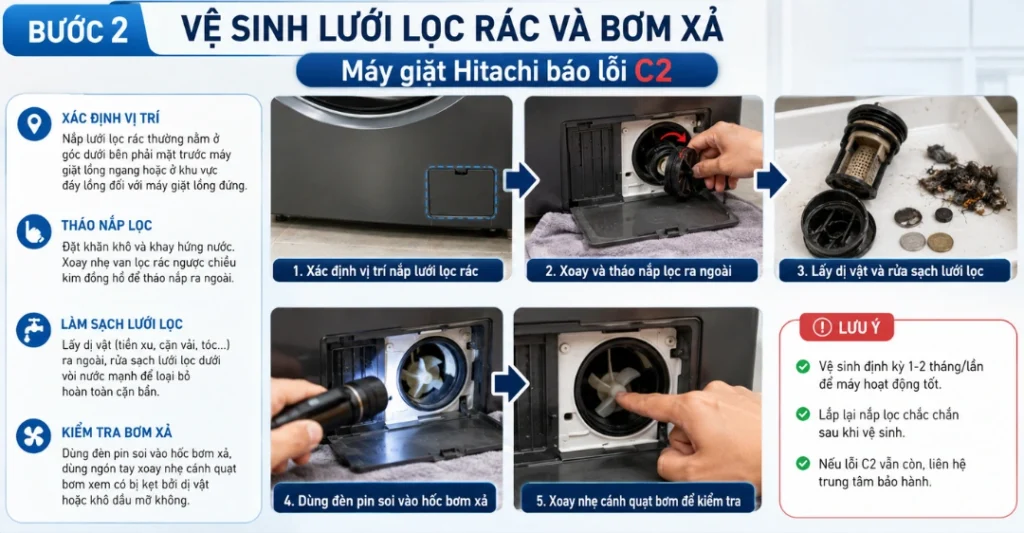 sửa chữa máy giặt Hitachi báo lỗi C2